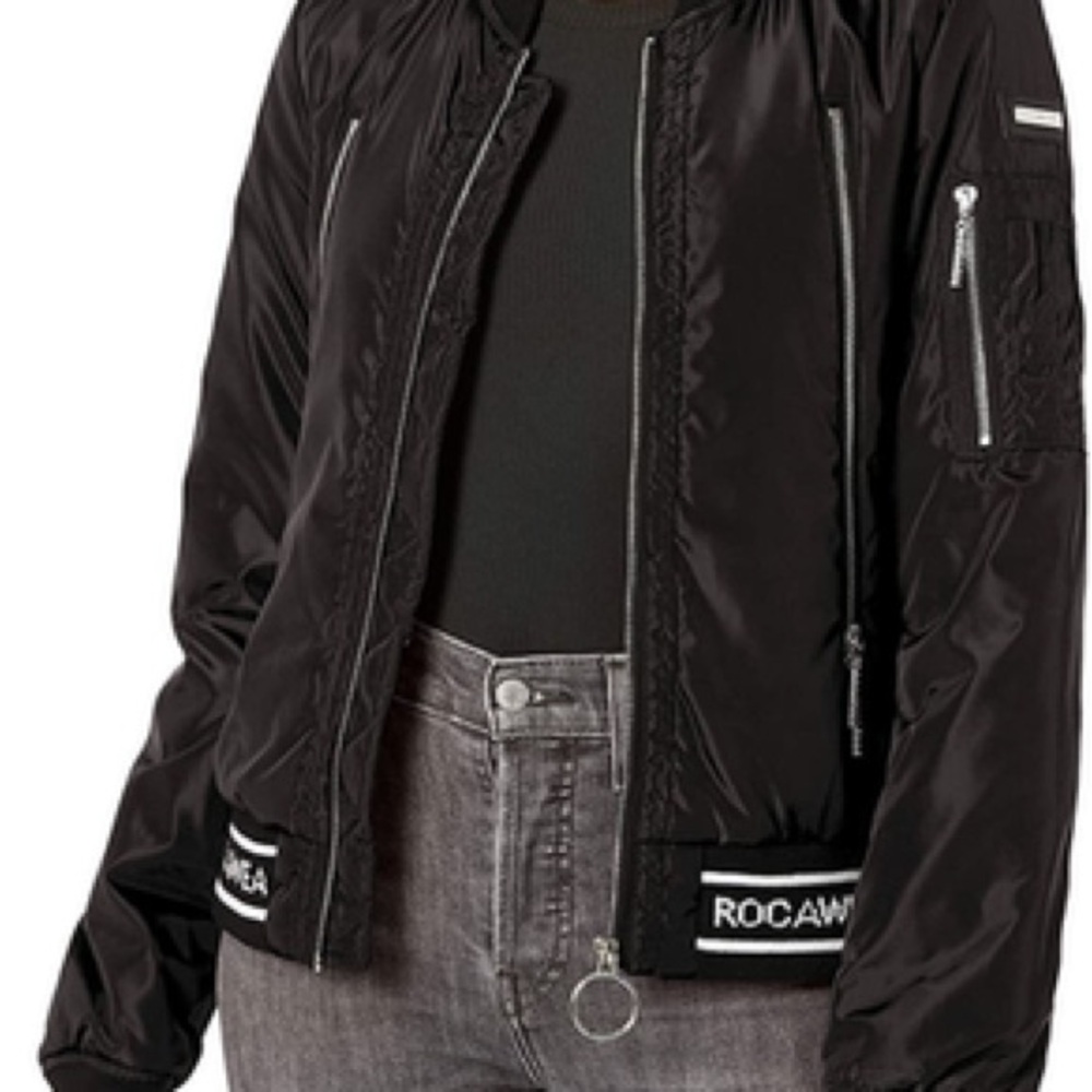 Rocawear Women's Black Bomber Jacket with Zipper Details